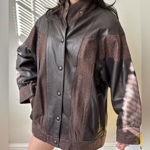 Vintage Bomber Chocolate Brown Animal Print Genuine Leather Jacket -‎Extra Large
